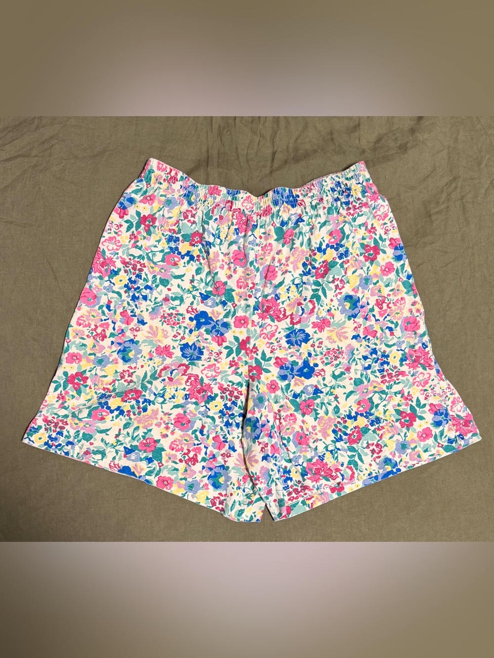 VTG 90s First Run Floral Shorts Made In USA Soft Cotton Elastic Waist L/XL EUC